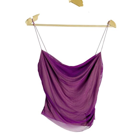 Gauge81 Lilburn Purple Draped Cowl Neck Sleeveless Mesh Camisole Tank Top S - Picture 6 of 16